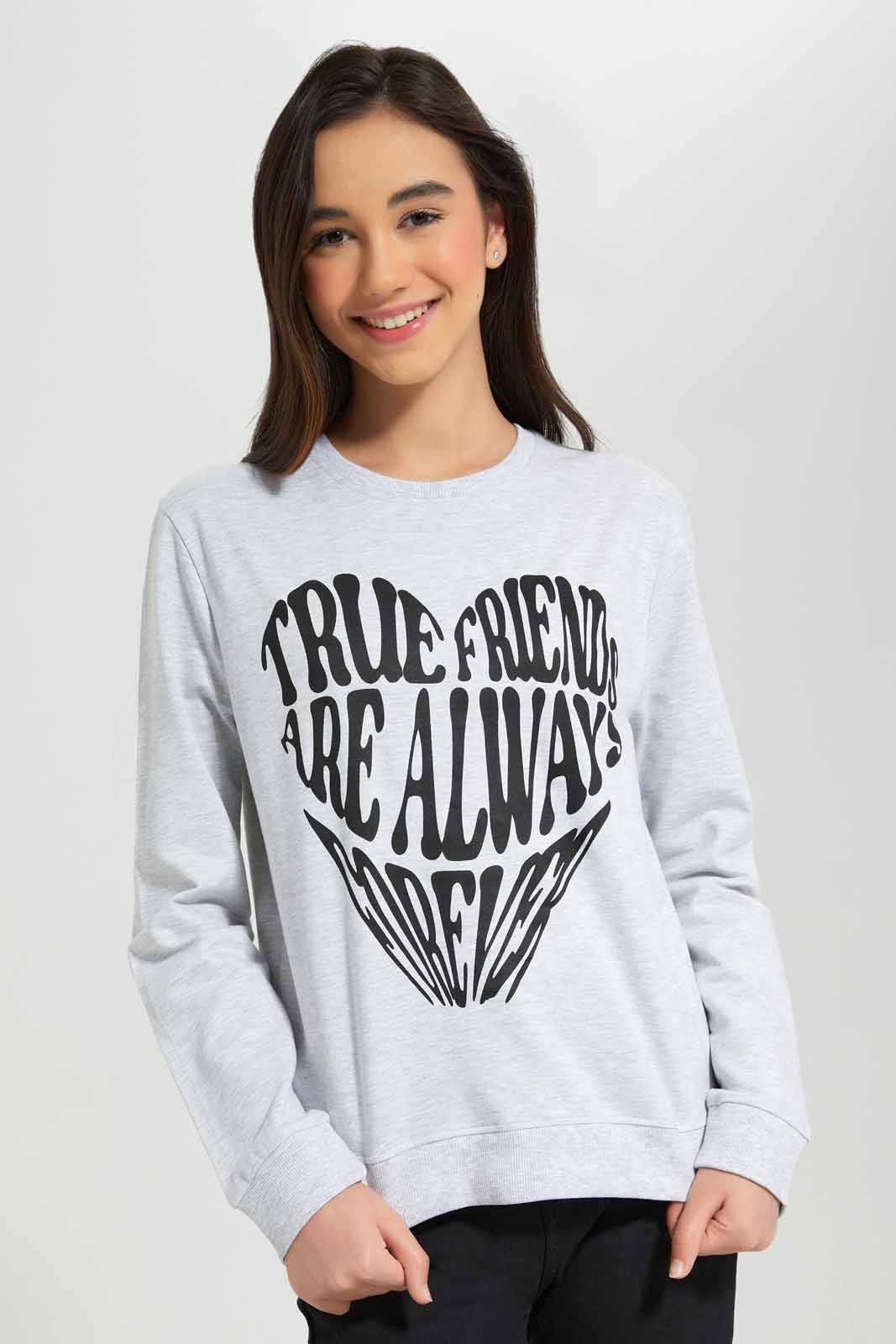 Redtag-Grey-melange-Besic-Sweatshirt-Category:Sweatshirts,-Colour:Grey,-Deals:New-In,-Filter:Senior-Girls-(8-to-14-Yrs),-GSR-Sweatshirts,-New-In-GSR-APL,-Non-Sale,-Section:Girls-(0-to-14Yrs),-TBL,-W22B-Senior-Girls-9 to 14 Years