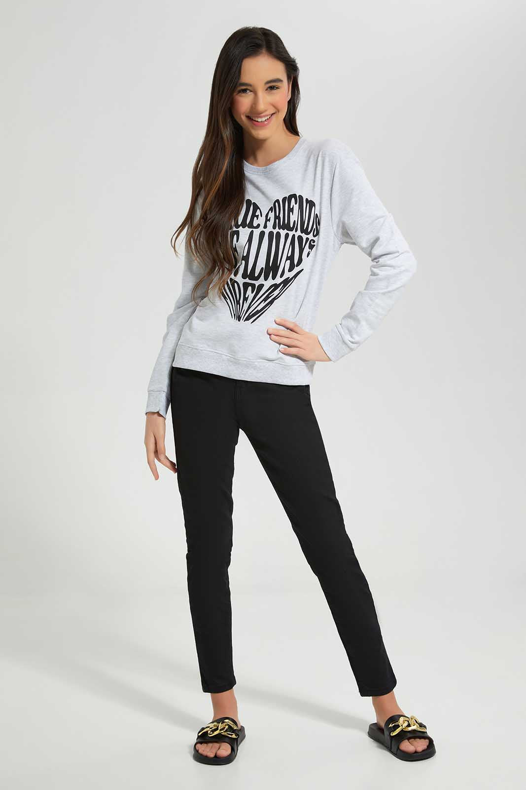 Redtag-Grey-melange-Besic-Sweatshirt-Category:Sweatshirts,-Colour:Grey,-Deals:New-In,-Filter:Senior-Girls-(8-to-14-Yrs),-GSR-Sweatshirts,-New-In-GSR-APL,-Non-Sale,-Section:Girls-(0-to-14Yrs),-TBL,-W22B-Senior-Girls-9 to 14 Years
