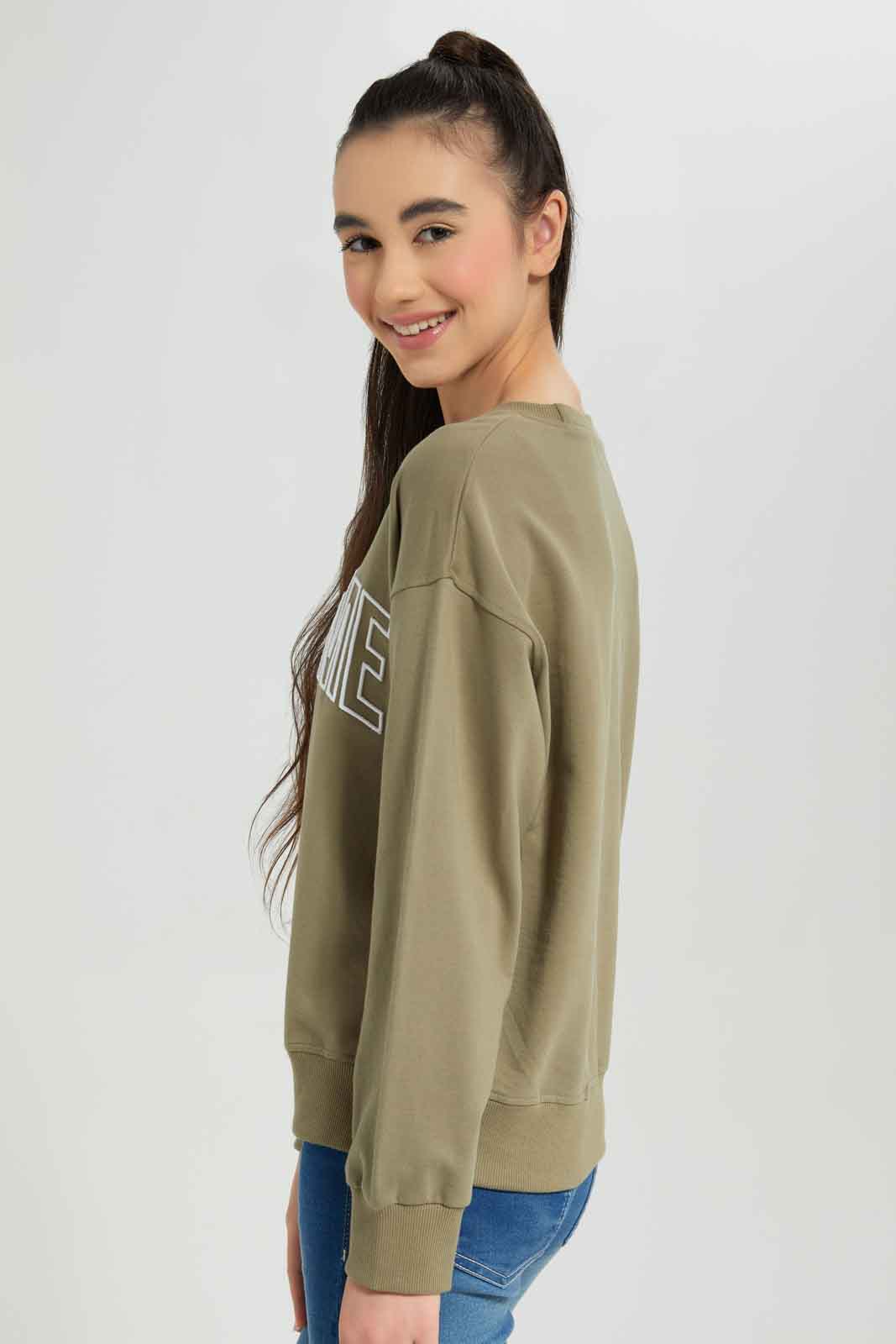 Redtag-Olive-Embroired-Sweatshirts-Category:Sweatshirts,-Colour:Olive,-Deals:New-In,-Dept:Girls,-Filter:Senior-Girls-(8-to-14-Yrs),-GSR-Sweatshirts,-New-In-GSR-APL,-Non-Sale,-Section:Girls-(0-to-14Yrs),-W22B-Senior-Girls-9 to 14 Years