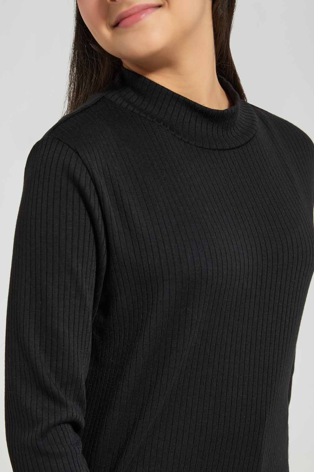 Redtag-Black-Rib-Highneck-Top-Category:T-Shirts,-Colour:Black,-Deals:New-In,-Filter:Senior-Girls-(8-to-14-Yrs),-GSR-T-Shirts,-New-In-GSR-APL,-Non-Sale,-Section:Girls-(0-to-14Yrs),-TBL,-W22B-Senior-Girls-9 to 14 Years