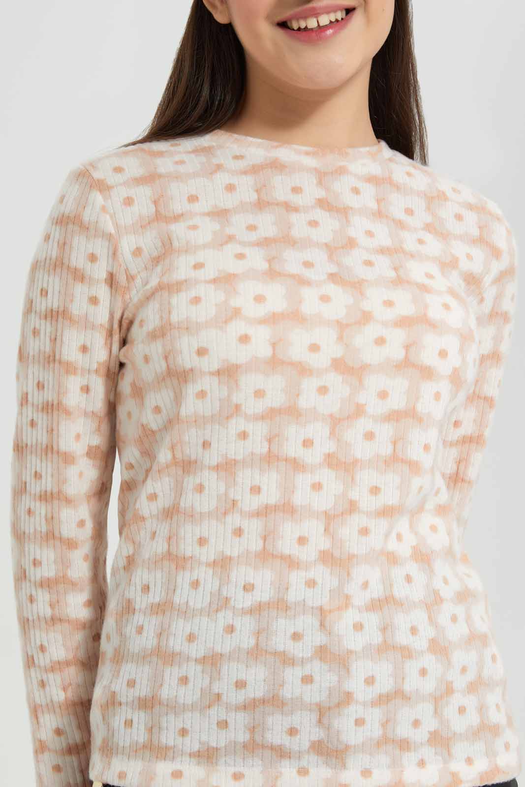 Redtag-Pink-Floral-Rib-Highneck-Top-Category:T-Shirts,-Colour:Assorted,-Deals:New-In,-Filter:Senior-Girls-(8-to-14-Yrs),-GSR-T-Shirts,-New-In-GSR-APL,-Non-Sale,-Section:Girls-(0-to-14Yrs),-TBL,-W22B-Senior-Girls-9 to 14 Years