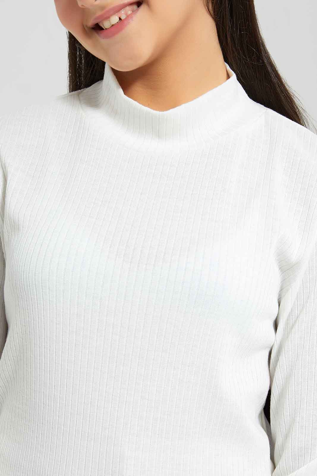 Redtag-White-Rib-Highneck-Top-Category:T-Shirts,-Colour:White,-Deals:New-In,-Filter:Senior-Girls-(8-to-14-Yrs),-GSR-T-Shirts,-New-In-GSR-APL,-Non-Sale,-Section:Girls-(0-to-14Yrs),-TBL,-W22B-Senior-Girls-9 to 14 Years
