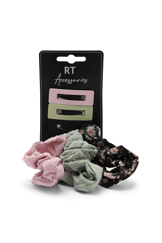 Redtag-Scrunchy+Hair-Clip-Set-Category:Hair-Accessories,-Colour:Assorted,-Dept:Ladieswear,-Filter:Women's-Accessories,-New-In,-New-In-Women-ACC,-Non-Sale,-Section:Women,-W22B,-Women-Hair-Accessories-Women-