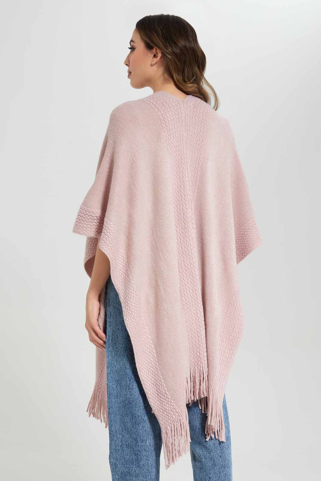 Redtag-Lurex-Cable-Knit-Ponho-with-Fringes-Category:Cardigans,-Colour:Assorted,-Deals:New-In,-Filter:Women's-Clothing,-New-In-Women-APL,-Non-Sale,-Section:Women,-W22B,-Women-Cardigans-Women's-
