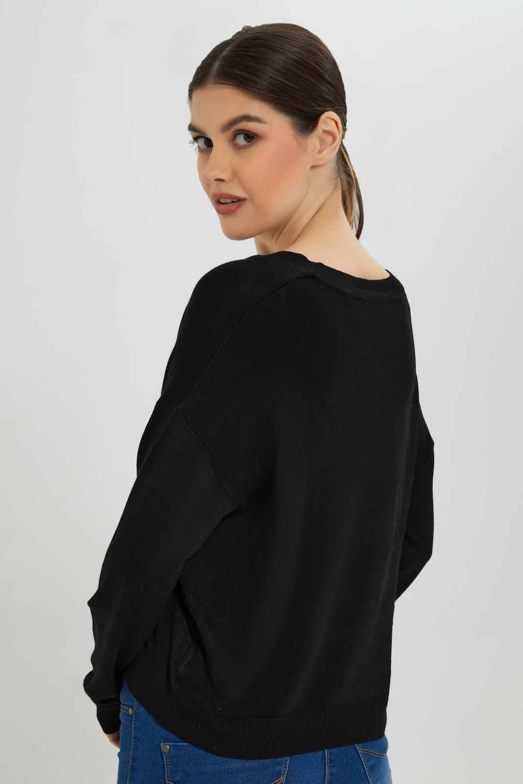 Redtag-Black-Button-Front-V-Neck-Cardigan-Category:Cardigans,-Colour:Black,-Deals:New-In,-Filter:Women's-Clothing,-New-In-Women-APL,-Non-Sale,-Section:Women,-TBL,-W22B,-Women-Cardigans-Women's-
