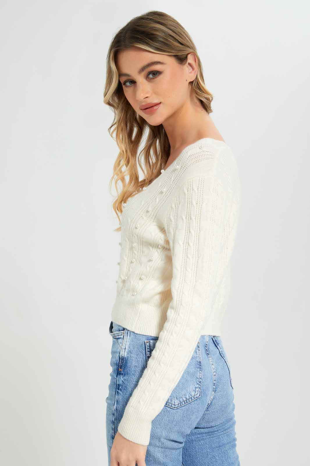 Redtag-Ivory-Embellished-Cable-Knit-Cardigan-Category:Cardigans,-Colour:Ivory,-Deals:New-In,-Filter:Women's-Clothing,-New-In-Women-APL,-Non-Sale,-Section:Women,-W22B,-Women-Cardigans-Women's-