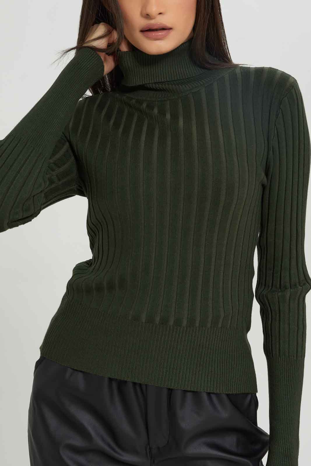 Redtag-Olive-Rib-Solid-High-NeckPullover-Category:Pullovers,-Colour:Olive,-Deals:New-In,-Dept:Ladieswear,-Filter:Women's-Clothing,-New-In-Women-APL,-Non-Sale,-Section:Women,-TBL,-W22B,-Women-Pullovers-Women's-