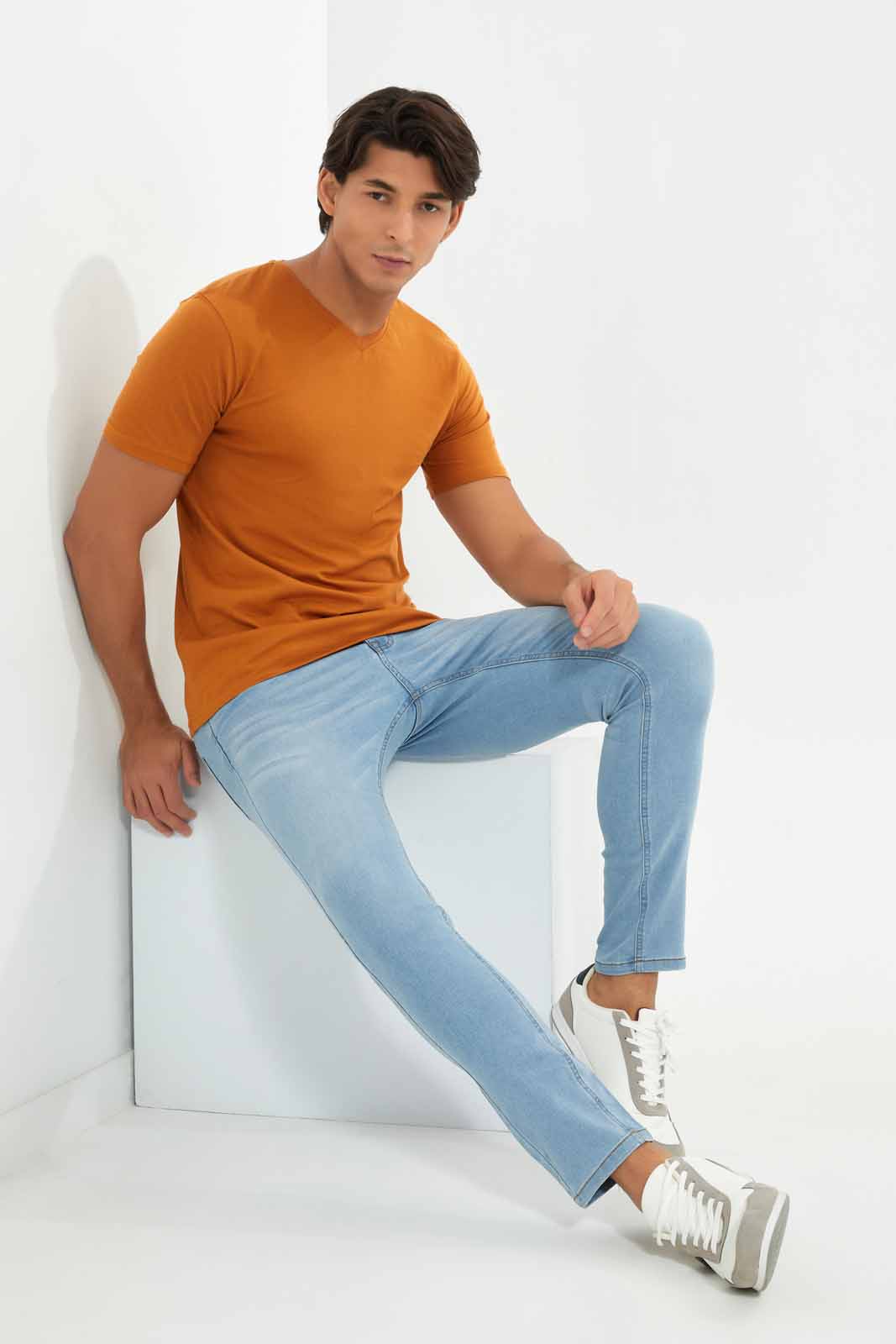 Redtag-Yellow-V-Neck-T-Shirt-Category:T-Shirts,-Colour:Yellow,-Deals:New-In,-Filter:Men's-Clothing,-Men-T-Shirts,-New-In-Men-APL,-Non-Sale,-Section:Men,-TBL,-W22A-Men's-