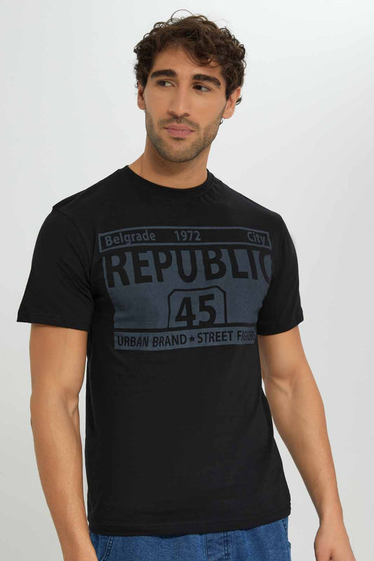 Redtag-Black-Graphic-T-Shirt-Category:T-Shirts,-Colour:Black,-Deals:New-In,-Filter:Men's-Clothing,-Men-T-Shirts,-New-In-Men-APL,-Non-Sale,-Section:Men,-TBL,-W22A-Men's-
