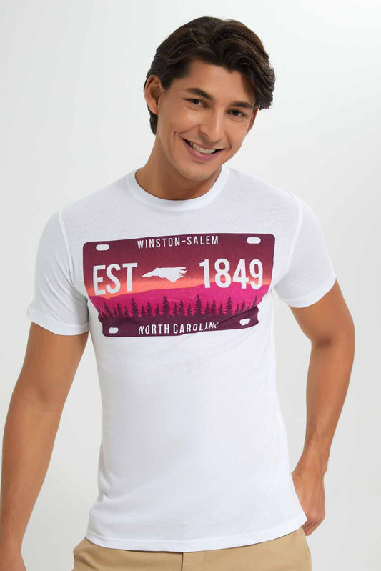 Redtag-White-Graphic-T-Shirt-Category:T-Shirts,-Colour:White,-Deals:New-In,-Filter:Men's-Clothing,-Men-T-Shirts,-New-In-Men-APL,-Non-Sale,-Section:Men,-TBL,-W22A-Men's-