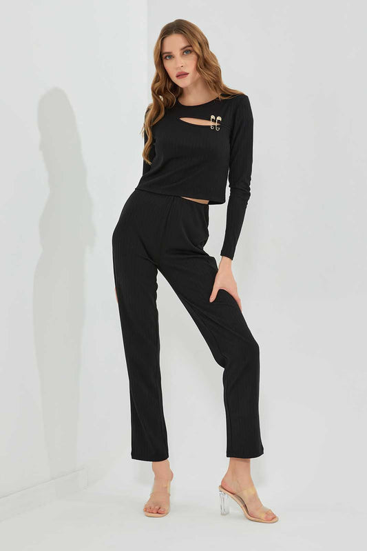 Redtag-Black-Long-Sleeve-Cut-Out-Chest-Detail-Category:Tops,-Colour:Black,-Deals:New-In,-Filter:Women's-Clothing,-LEC,-LEC-Tops,-New-In-LEC-APL,-Non-Sale,-Section:Women,-W22B-Women's-