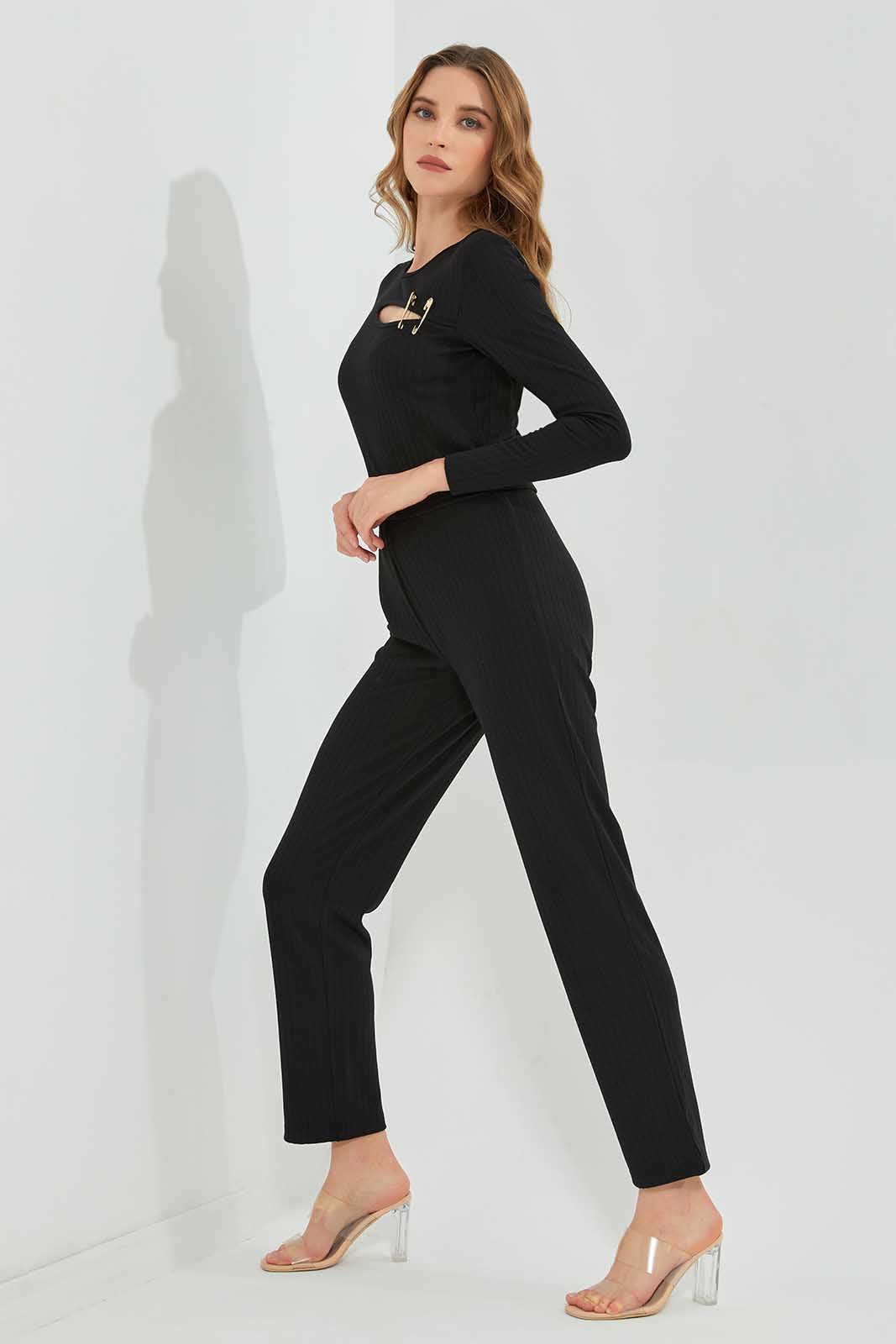 Redtag-Black-Long-Sleeve-Cut-Out-Chest-Detail-Category:Tops,-Colour:Black,-Deals:New-In,-Filter:Women's-Clothing,-LEC,-LEC-Tops,-New-In-LEC-APL,-Non-Sale,-Section:Women,-W22B-Women's-