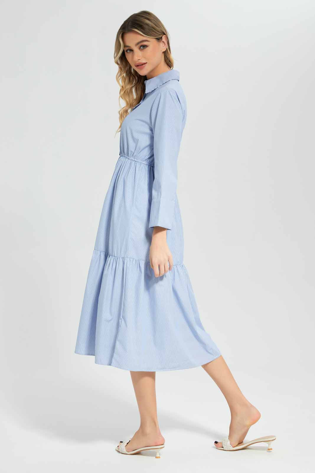 Redtag-Striped-Tiered-Dress-Category:Dresses,-Colour:Blue,-Deals:New-In,-Filter:Women's-Clothing,-New-In-Women-APL,-Non-Sale,-Section:Women,-W22A,-Women-Dresses-Women's-