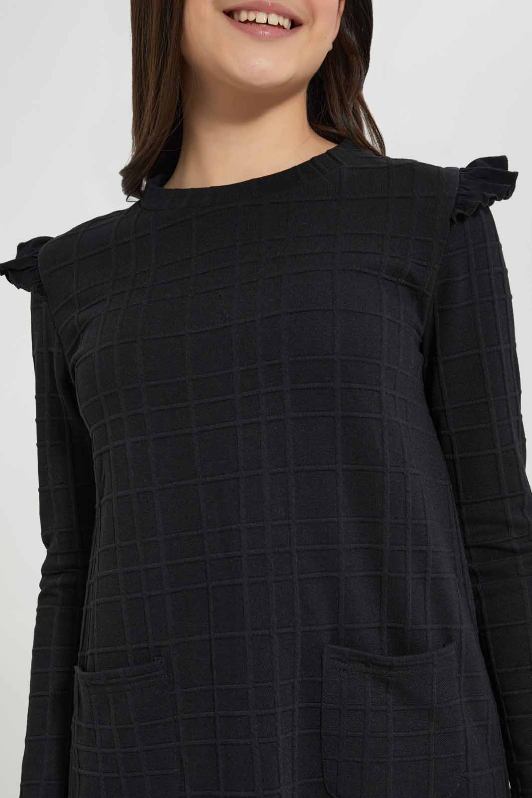 Redtag-Black-jacquard-dress-Category:Dresses,-Colour:Black,-Deals:New-In,-Filter:Senior-Girls-(8-to-14-Yrs),-GSR-Dresses,-New-In-GSR-APL,-Non-Sale,-Section:Girls-(0-to-14Yrs),-VLM,-W22B-Senior-Girls-9 to 14 Years