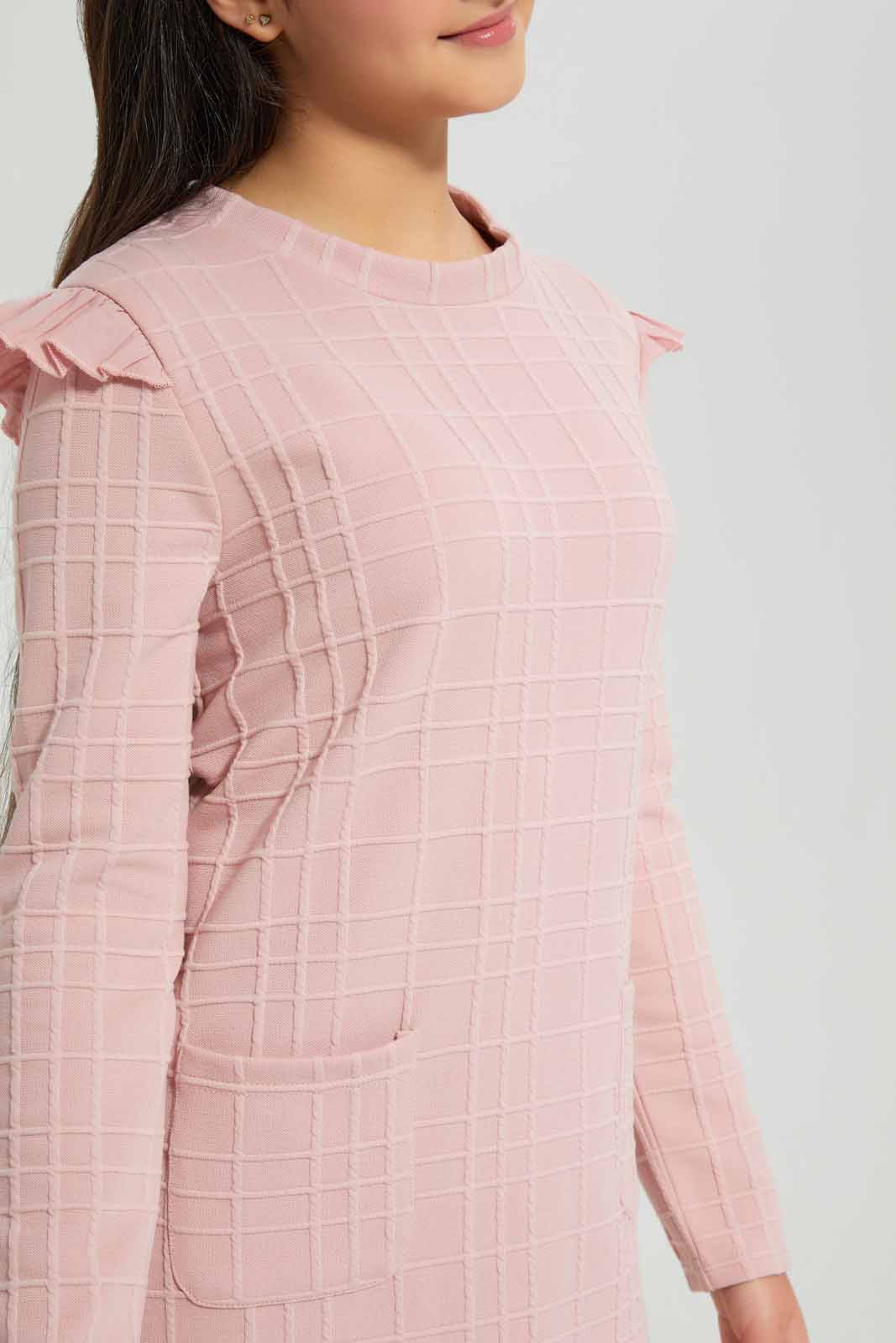 Redtag-Pink-jacquard-dress-Category:Dresses,-Colour:Apricot,-Deals:New-In,-Filter:Senior-Girls-(8-to-14-Yrs),-GSR-Dresses,-New-In-GSR-APL,-Non-Sale,-Section:Girls-(0-to-14Yrs),-VLM,-W22B-Senior-Girls-9 to 14 Years