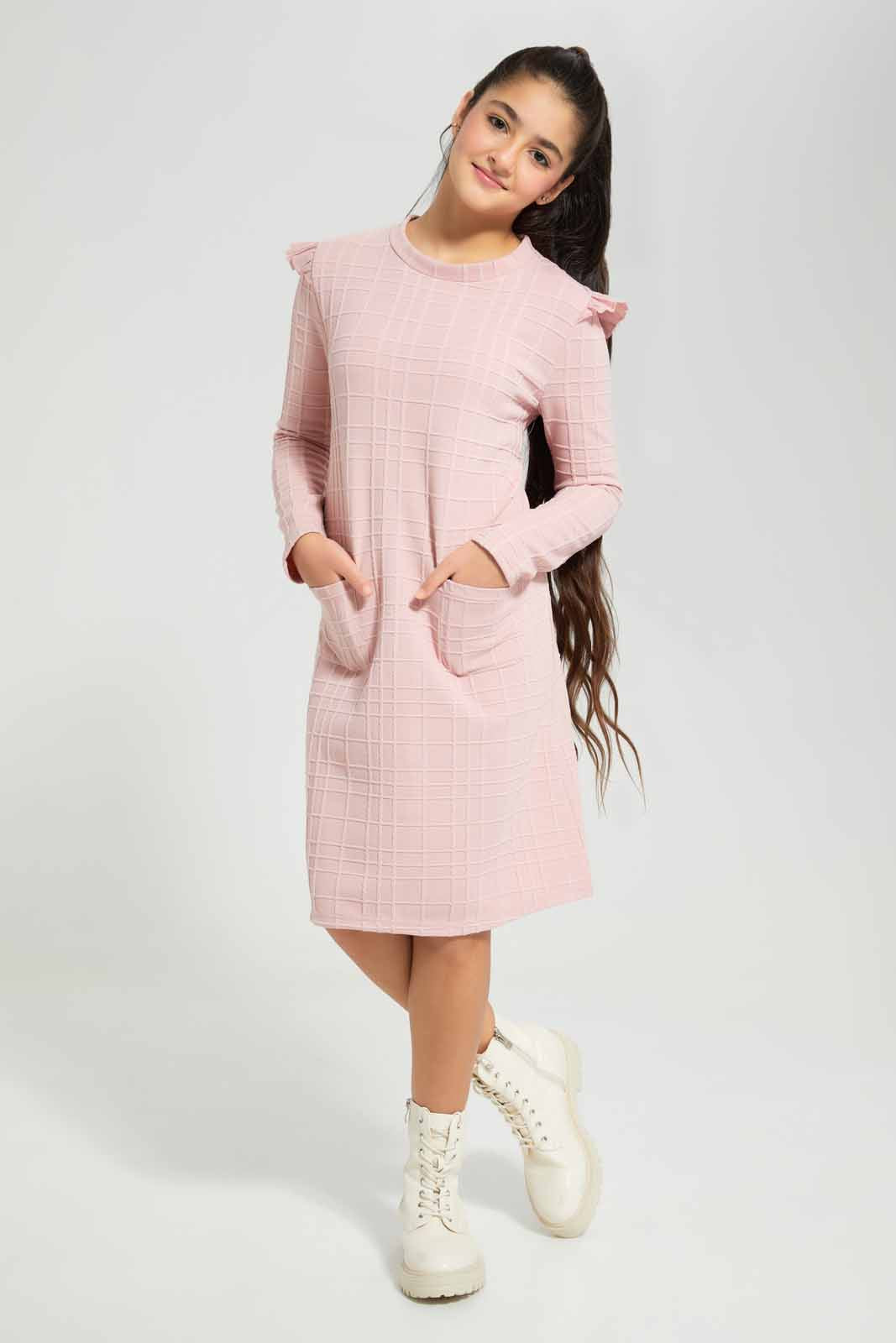 Redtag-Pink-jacquard-dress-Category:Dresses,-Colour:Apricot,-Deals:New-In,-Filter:Senior-Girls-(8-to-14-Yrs),-GSR-Dresses,-New-In-GSR-APL,-Non-Sale,-Section:Girls-(0-to-14Yrs),-VLM,-W22B-Senior-Girls-9 to 14 Years