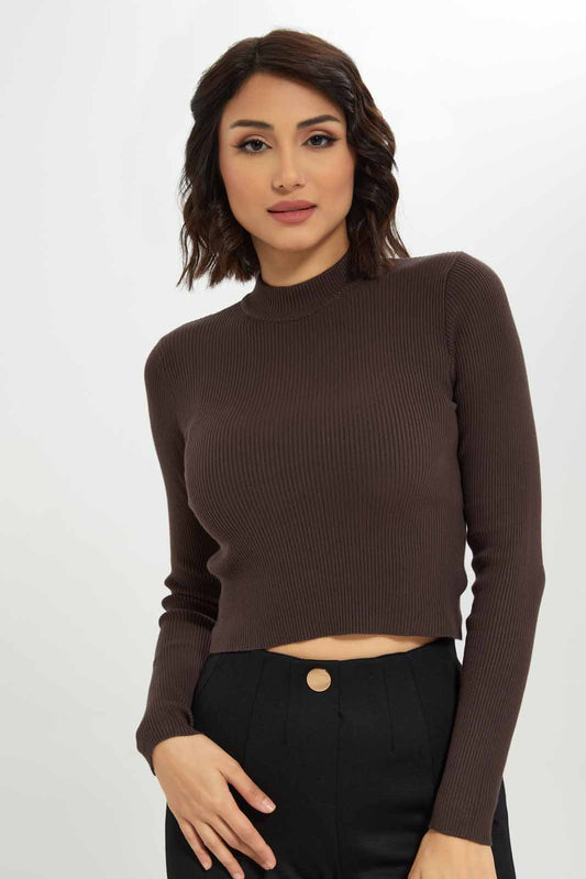 Redtag-Brown-High-Neck-Plain-Pullover-Category:Pullovers,-Colour:Brown,-Deals:New-In,-Dept:Ladieswear,-Filter:Women's-Clothing,-New-In-Women-APL,-Non-Sale,-Section:Women,-W22B,-Women-Pullovers-Women's-