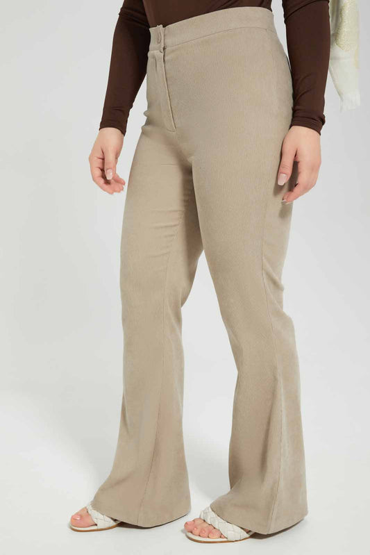 Redtag-Beige-Flared-Leg-Corduroy-Trousers-Category:Trousers,-Colour:Beige,-Deals:New-In,-Filter:Women's-Clothing,-LMC,-Modest,-New-In-Women-APL,-Non-Sale,-Section:Women,-W22B,-Women-Trousers--