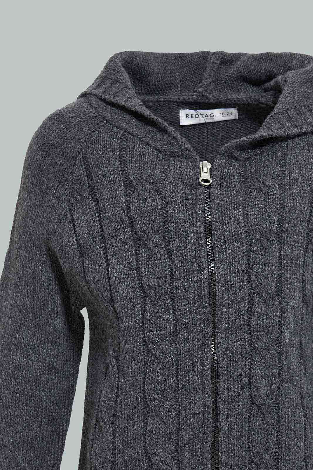 Redtag-Charcoal-Hoody-Zip-Thnrough-Padded-Cargian-Category:Cardigans,-Colour:Charcoal,-Deals:New-In,-Filter:Infant-Boys-(3-to-24-Mths),-INB-Cardigans,-New-In-INB-APL,-Non-Sale,-Section:Boys-(0-to-14Yrs),-W22B-Infant-Boys-3 to 24 Months