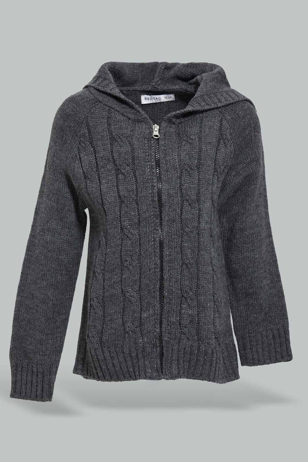 Redtag-Charcoal-Hoody-Zip-Thnrough-Padded-Cargian-Category:Cardigans,-Colour:Charcoal,-Deals:New-In,-Filter:Infant-Boys-(3-to-24-Mths),-INB-Cardigans,-New-In-INB-APL,-Non-Sale,-Section:Boys-(0-to-14Yrs),-W22B-Infant-Boys-3 to 24 Months