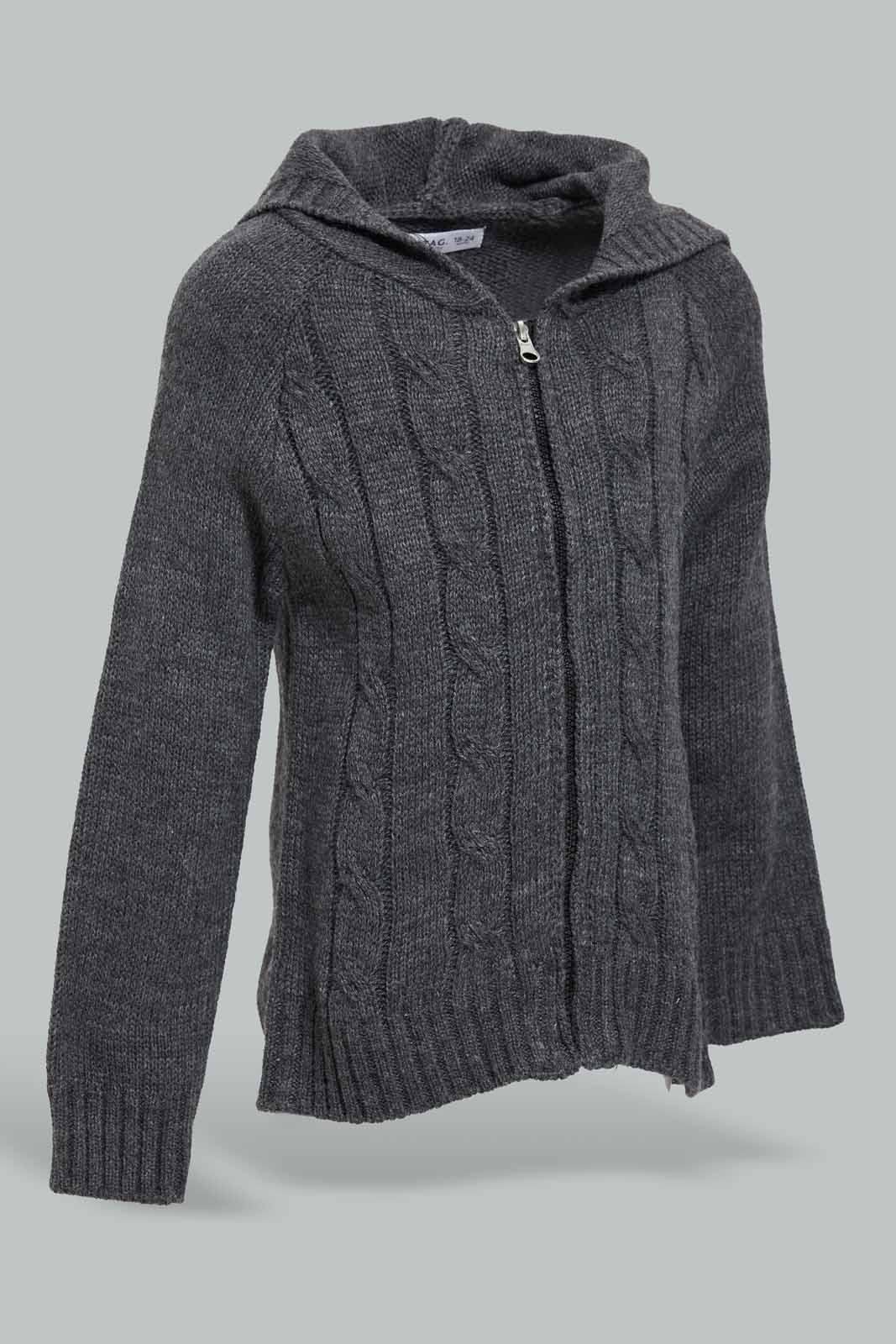 Redtag-Charcoal-Hoody-Zip-Thnrough-Padded-Cargian-Category:Cardigans,-Colour:Charcoal,-Deals:New-In,-Filter:Infant-Boys-(3-to-24-Mths),-INB-Cardigans,-New-In-INB-APL,-Non-Sale,-Section:Boys-(0-to-14Yrs),-W22B-Infant-Boys-3 to 24 Months