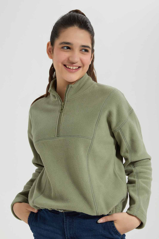 Redtag-Olive-Pollar-Fleece-Category:Sweatshirts,-Colour:Olive,-Deals:New-In,-Filter:Senior-Girls-(8-to-14-Yrs),-GSR-Sweatshirts,-New-In-GSR-APL,-Non-Sale,-Section:Girls-(0-to-14Yrs),-W22B-Senior-Girls-9 to 14 Years