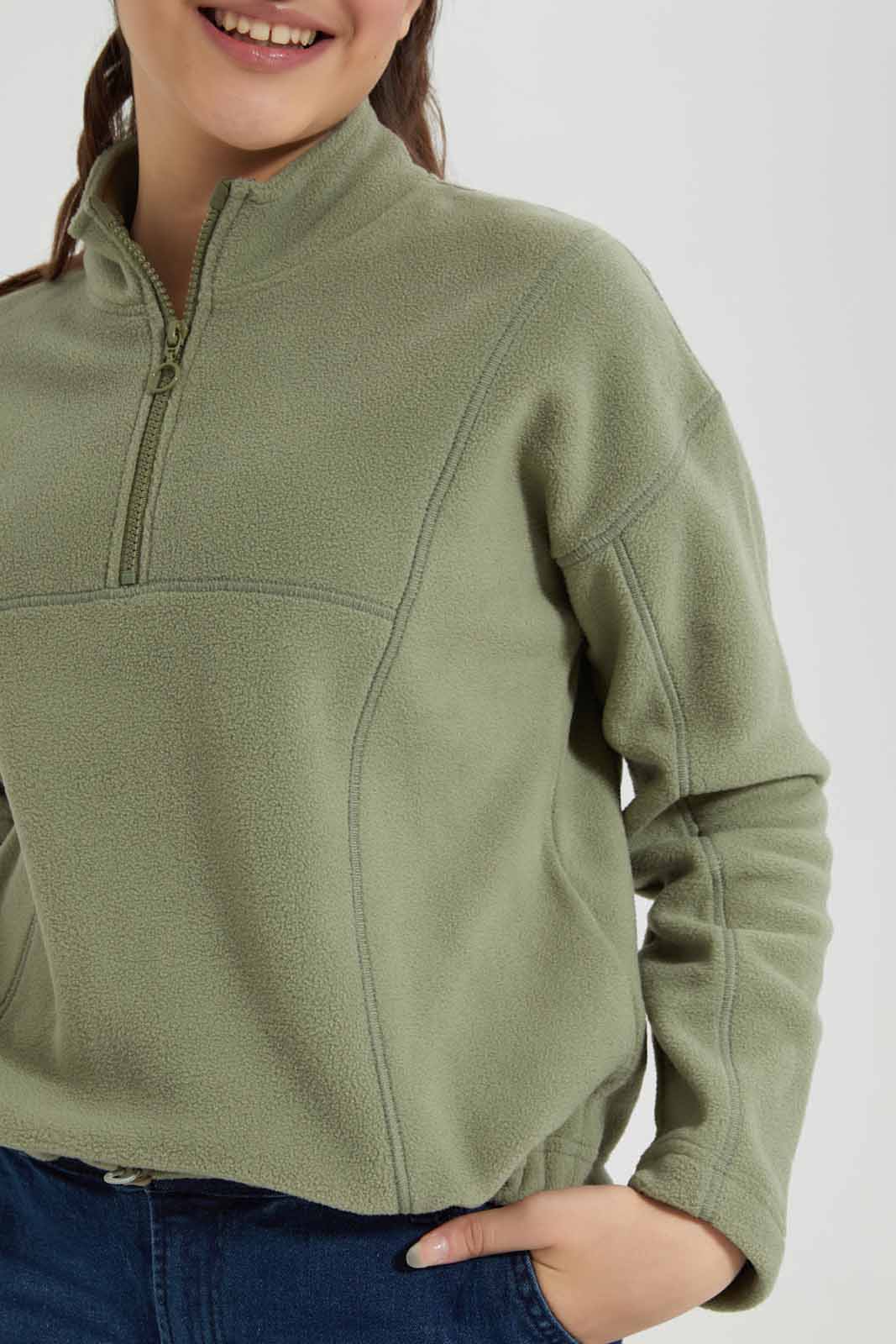 Redtag-Olive-Pollar-Fleece-Category:Sweatshirts,-Colour:Olive,-Deals:New-In,-Filter:Senior-Girls-(8-to-14-Yrs),-GSR-Sweatshirts,-New-In-GSR-APL,-Non-Sale,-Section:Girls-(0-to-14Yrs),-W22B-Senior-Girls-9 to 14 Years