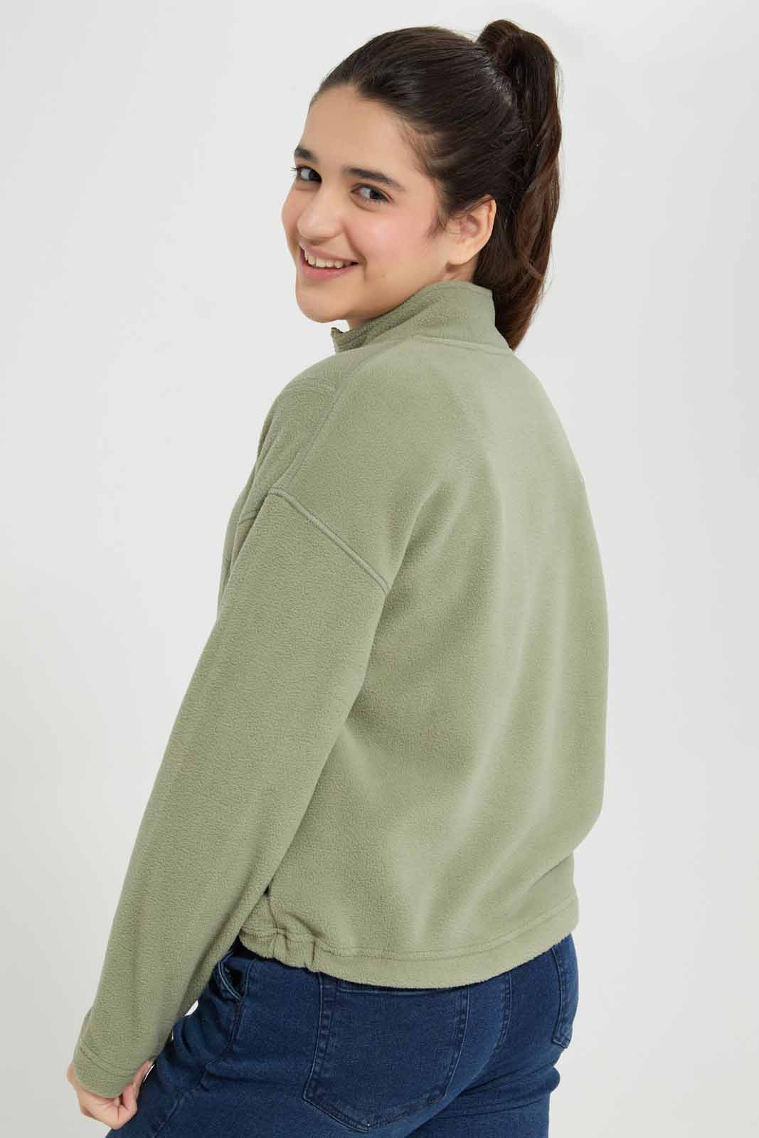Redtag-Olive-Pollar-Fleece-Category:Sweatshirts,-Colour:Olive,-Deals:New-In,-Filter:Senior-Girls-(8-to-14-Yrs),-GSR-Sweatshirts,-New-In-GSR-APL,-Non-Sale,-Section:Girls-(0-to-14Yrs),-W22B-Senior-Girls-9 to 14 Years