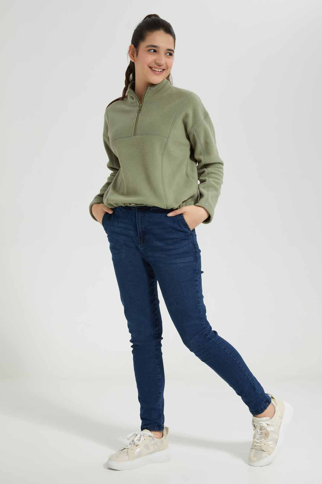 Redtag-Olive-Pollar-Fleece-Category:Sweatshirts,-Colour:Olive,-Deals:New-In,-Filter:Senior-Girls-(8-to-14-Yrs),-GSR-Sweatshirts,-New-In-GSR-APL,-Non-Sale,-Section:Girls-(0-to-14Yrs),-W22B-Senior-Girls-9 to 14 Years