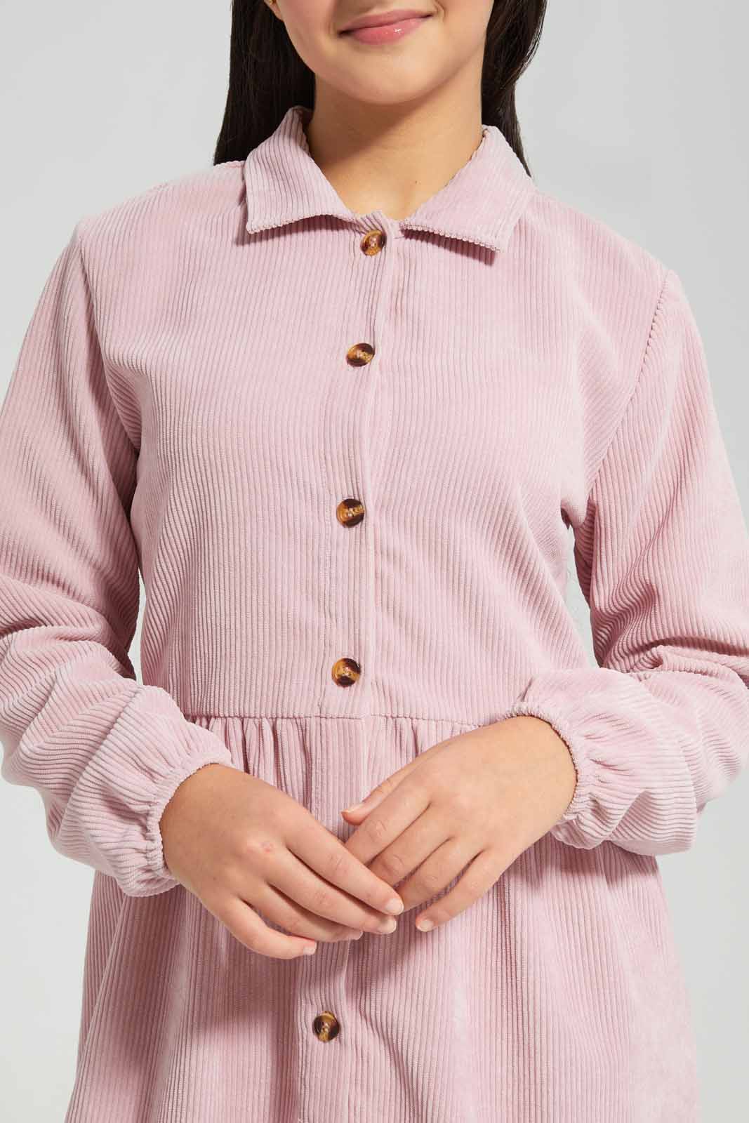 Redtag-Pink-Cordorouy-Shirts-Category:Dresses,-Colour:Apricot,-Deals:New-In,-Filter:Senior-Girls-(8-to-14-Yrs),-GSR-Dresses,-New-In-GSR-APL,-Non-Sale,-Section:Girls-(0-to-14Yrs),-W22B-Senior-Girls-9 to 14 Years