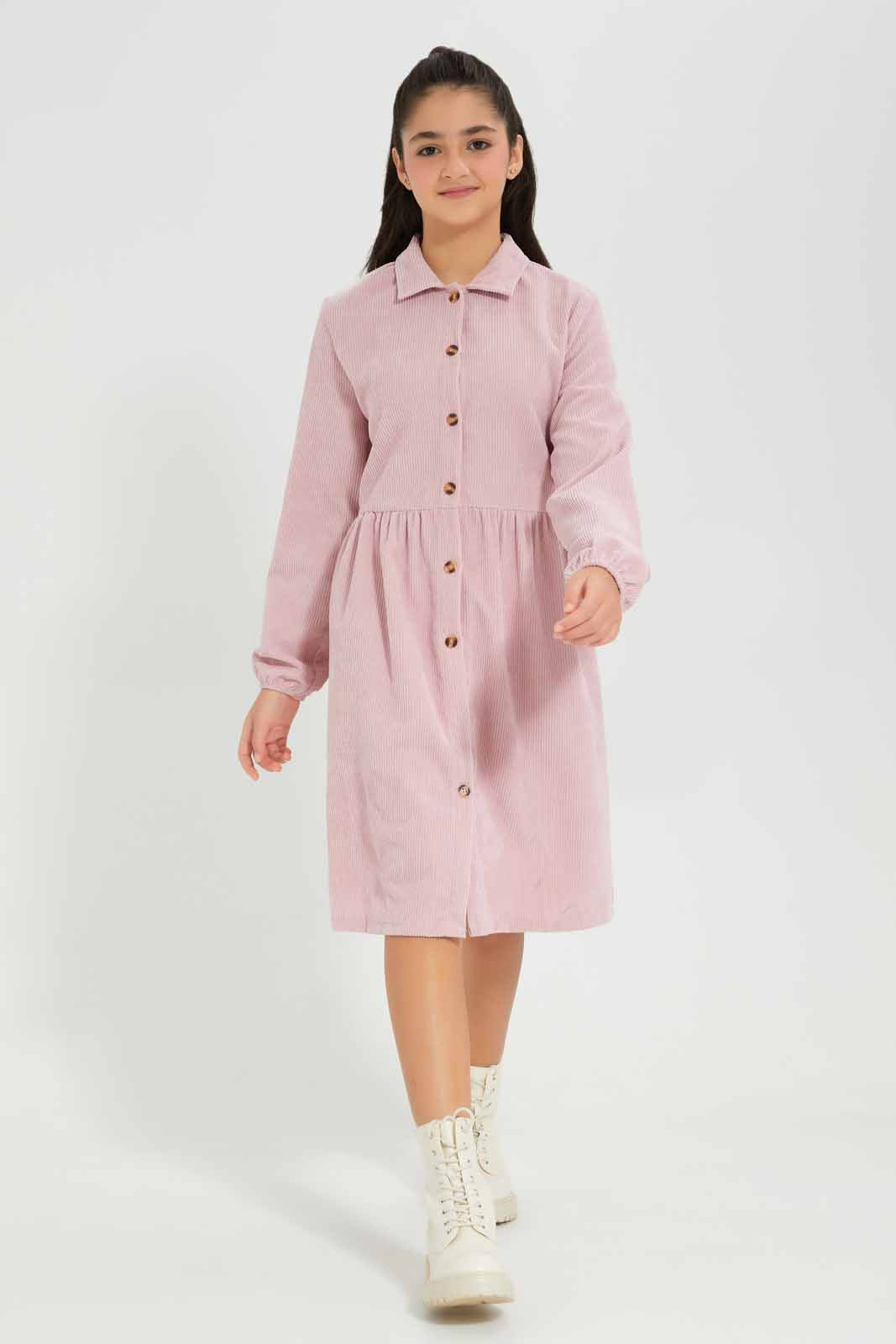 Redtag-Pink-Cordorouy-Shirts-Category:Dresses,-Colour:Apricot,-Deals:New-In,-Filter:Senior-Girls-(8-to-14-Yrs),-GSR-Dresses,-New-In-GSR-APL,-Non-Sale,-Section:Girls-(0-to-14Yrs),-W22B-Senior-Girls-9 to 14 Years