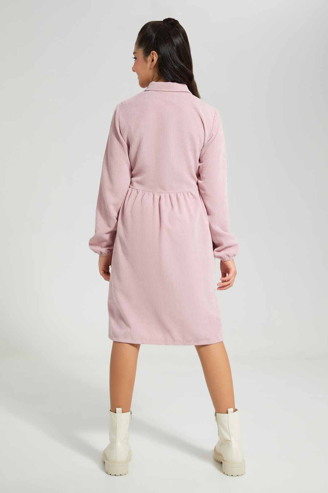 Redtag-Pink-Cordorouy-Shirts-Category:Dresses,-Colour:Apricot,-Deals:New-In,-Filter:Senior-Girls-(8-to-14-Yrs),-GSR-Dresses,-New-In-GSR-APL,-Non-Sale,-Section:Girls-(0-to-14Yrs),-W22B-Senior-Girls-9 to 14 Years