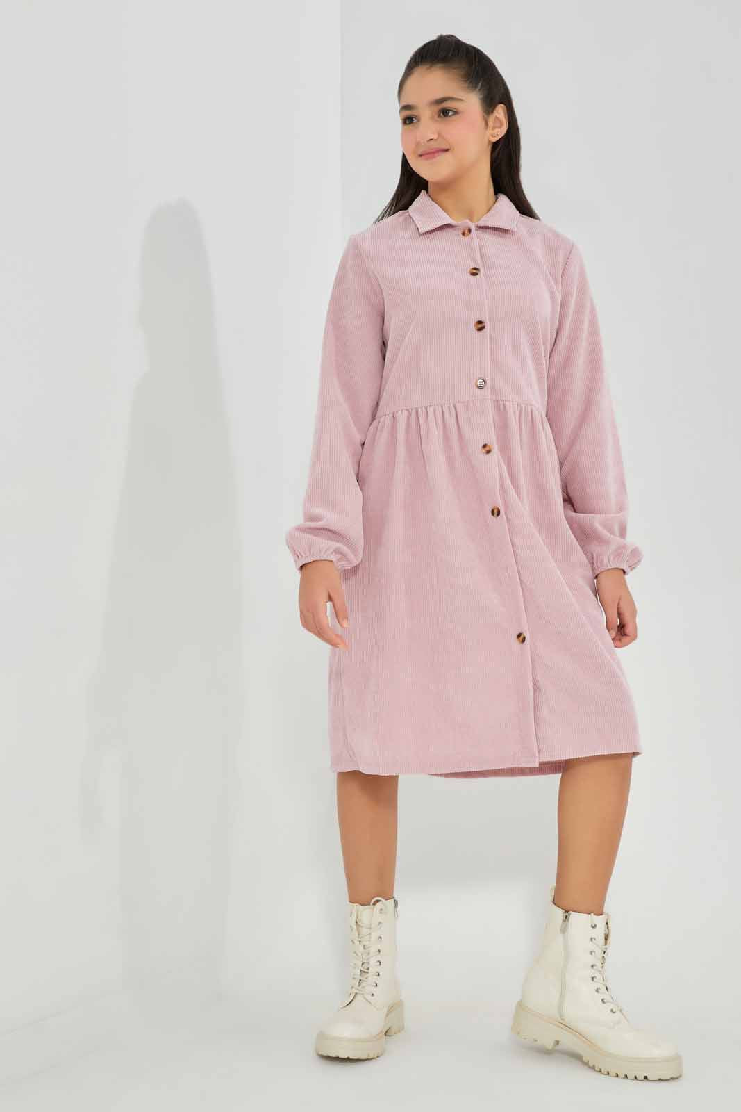 Redtag-Pink-Cordorouy-Shirts-Category:Dresses,-Colour:Apricot,-Deals:New-In,-Filter:Senior-Girls-(8-to-14-Yrs),-GSR-Dresses,-New-In-GSR-APL,-Non-Sale,-Section:Girls-(0-to-14Yrs),-W22B-Senior-Girls-9 to 14 Years