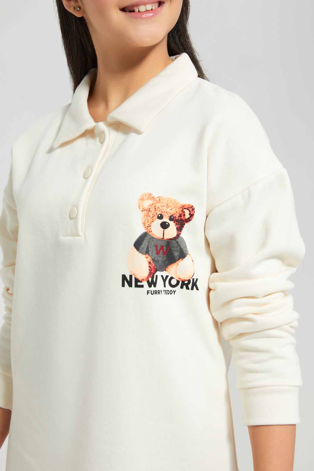 Redtag-Beige-Teddy-Bear-Sweatshirt-Dress-Category:Dresses,-Colour:Beige,-Deals:New-In,-Filter:Senior-Girls-(8-to-14-Yrs),-GSR-Dresses,-New-In-GSR-APL,-Non-Sale,-Section:Girls-(0-to-14Yrs),-W22B-Senior-Girls-9 to 14 Years