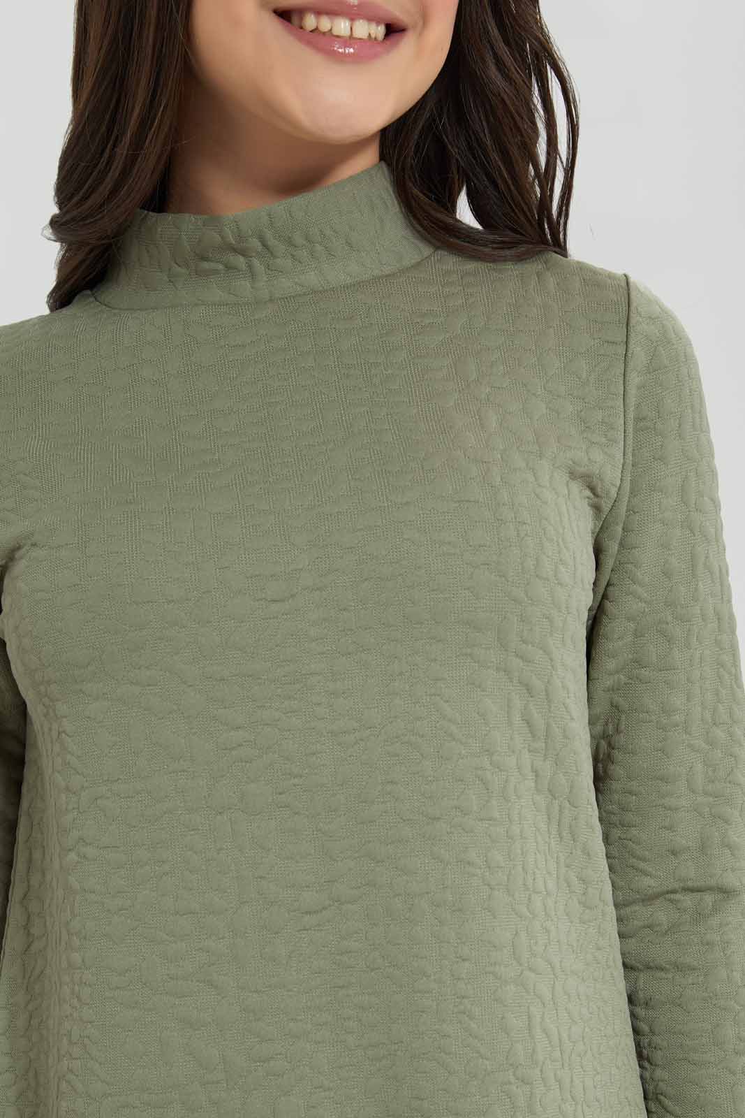 Redtag-Olive-Jacquard-Tiered-Dress-Category:Dresses,-Colour:Olive,-Deals:New-In,-Filter:Senior-Girls-(8-to-14-Yrs),-GSR-Dresses,-New-In-GSR-APL,-Non-Sale,-Section:Girls-(0-to-14Yrs),-W22B-Senior-Girls-9 to 14 Years