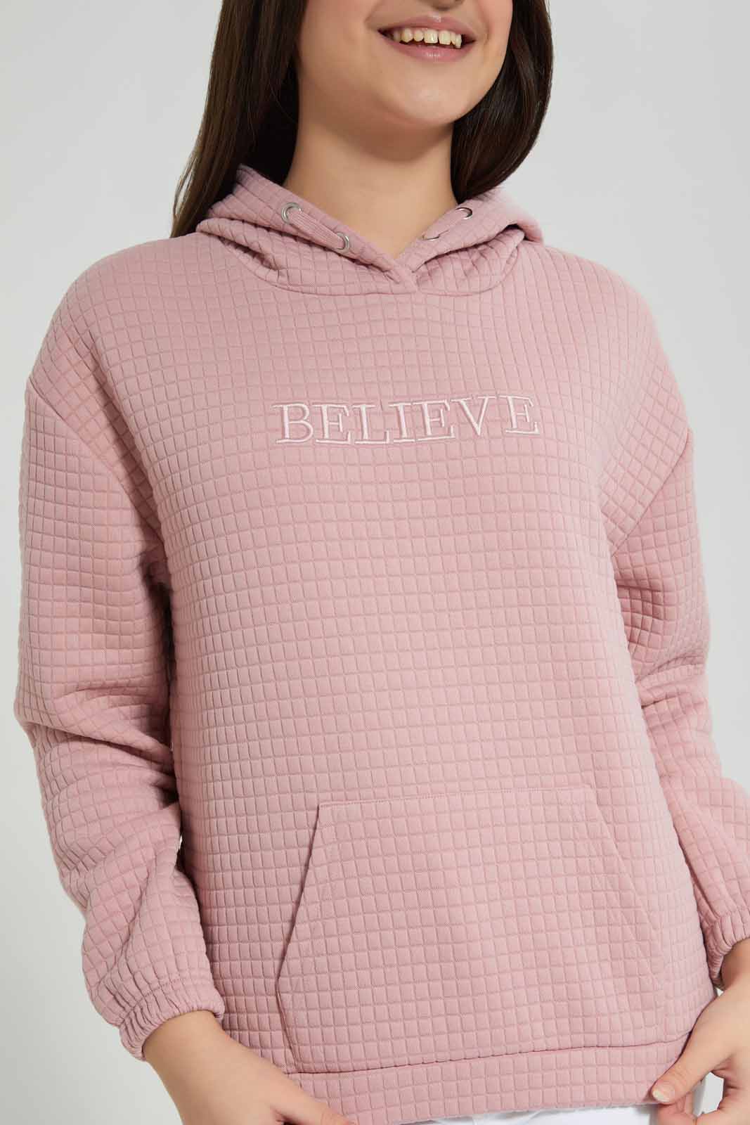 Redtag-Pink-Jacquard-Hoody-Category:Sweatshirts,-Colour:Apricot,-Deals:New-In,-Filter:Senior-Girls-(8-to-14-Yrs),-GSR-Sweatshirts,-New-In-GSR-APL,-Non-Sale,-Section:Girls-(0-to-14Yrs),-W22B-Senior-Girls-9 to 14 Years