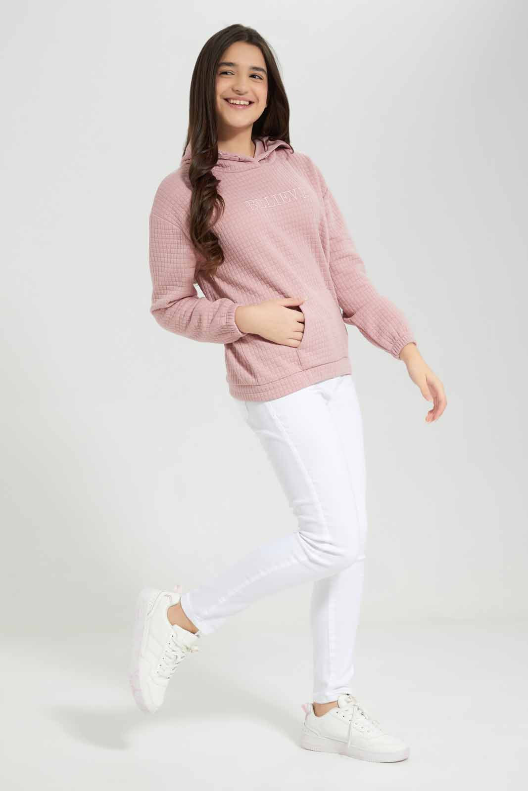 Redtag-Pink-Jacquard-Hoody-Category:Sweatshirts,-Colour:Apricot,-Deals:New-In,-Filter:Senior-Girls-(8-to-14-Yrs),-GSR-Sweatshirts,-New-In-GSR-APL,-Non-Sale,-Section:Girls-(0-to-14Yrs),-W22B-Senior-Girls-9 to 14 Years