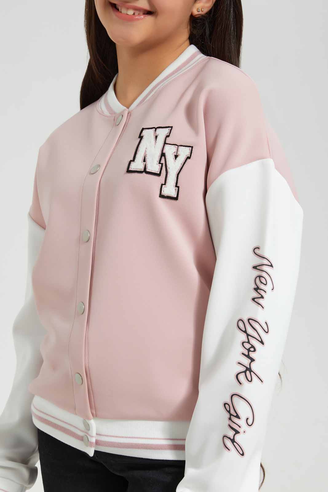 Redtag-Pink-Bomber-Jacket-Category:Sweatshirts,-Colour:Apricot,-Deals:New-In,-Filter:Senior-Girls-(8-to-14-Yrs),-GSR-Sweatshirts,-New-In-GSR-APL,-Non-Sale,-Section:Girls-(0-to-14Yrs),-W22B-Senior-Girls-9 to 14 Years