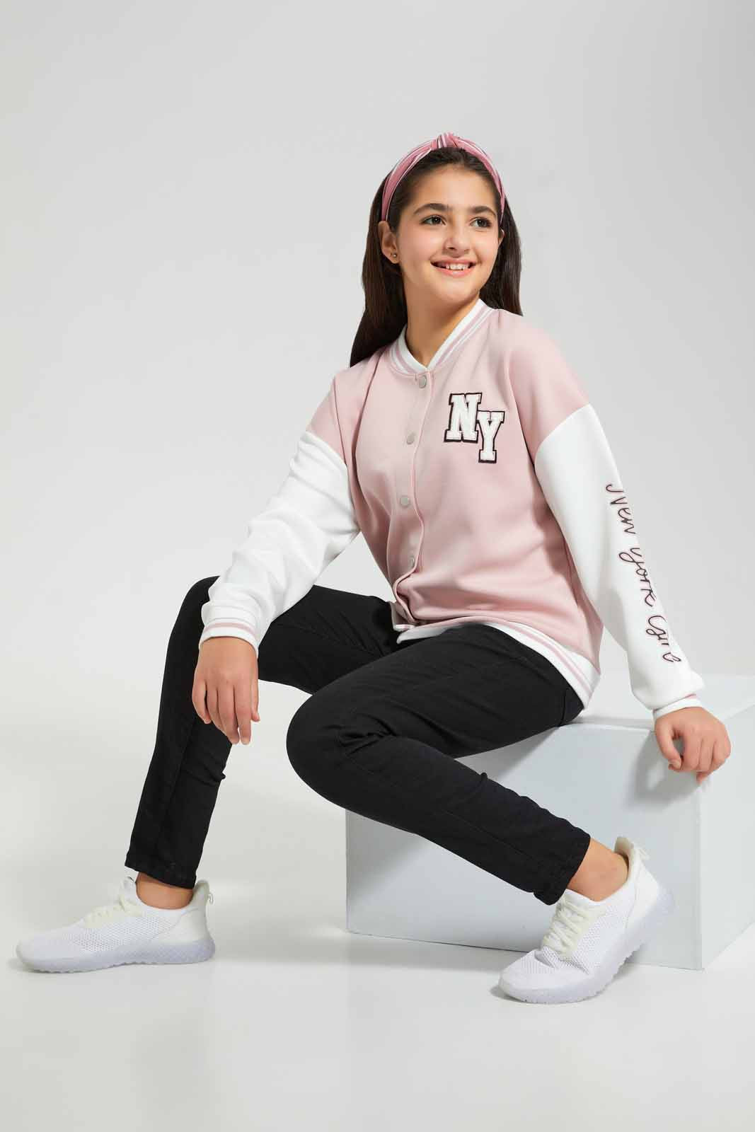 Redtag-Pink-Bomber-Jacket-Category:Sweatshirts,-Colour:Apricot,-Deals:New-In,-Filter:Senior-Girls-(8-to-14-Yrs),-GSR-Sweatshirts,-New-In-GSR-APL,-Non-Sale,-Section:Girls-(0-to-14Yrs),-W22B-Senior-Girls-9 to 14 Years