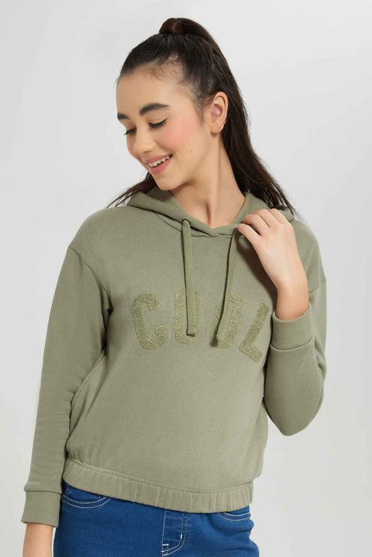 Redtag-Olive-Hoody-With-Applique-Category:Sweatshirts,-Colour:Olive,-Deals:New-In,-Dept:Girls,-Filter:Senior-Girls-(8-to-14-Yrs),-GSR-Sweatshirts,-New-In-GSR-APL,-Non-Sale,-Section:Girls-(0-to-14Yrs),-W22B-Senior-Girls-9 to 14 Years