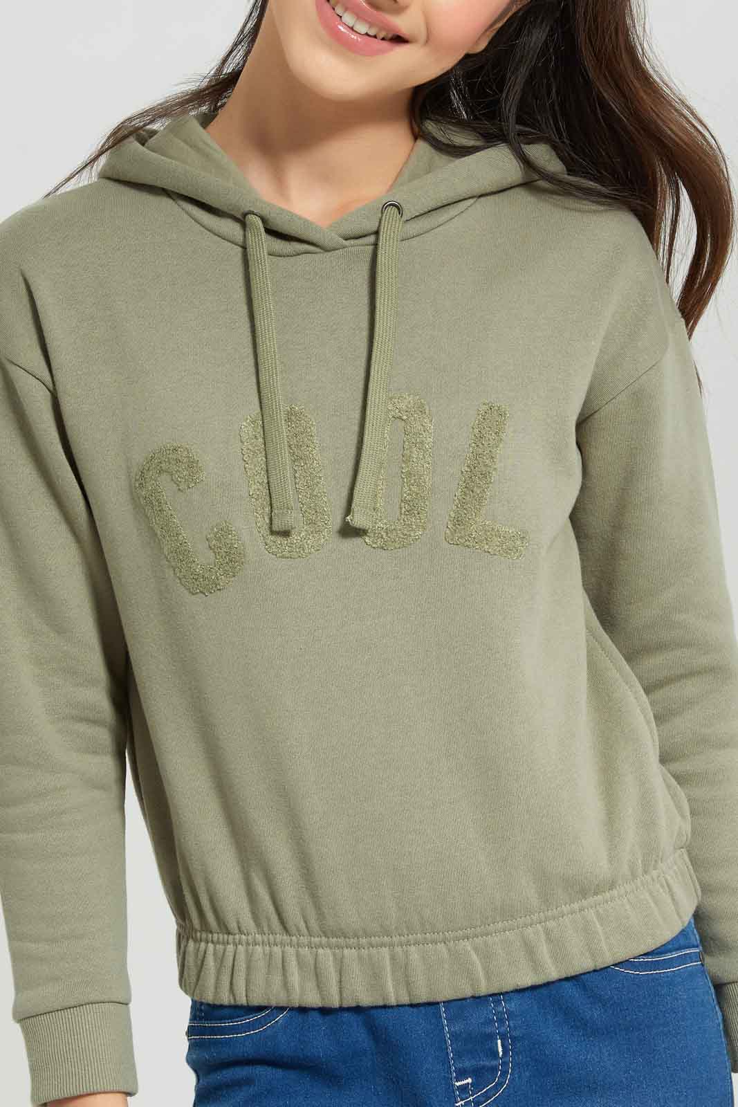 Redtag-Olive-Hoody-With-Applique-Category:Sweatshirts,-Colour:Olive,-Deals:New-In,-Dept:Girls,-Filter:Senior-Girls-(8-to-14-Yrs),-GSR-Sweatshirts,-New-In-GSR-APL,-Non-Sale,-Section:Girls-(0-to-14Yrs),-W22B-Senior-Girls-9 to 14 Years