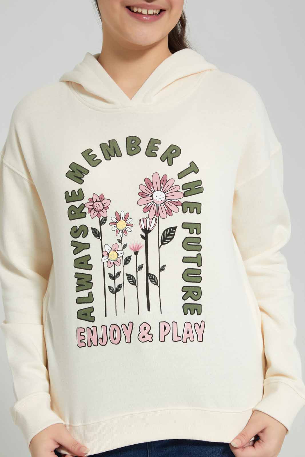 Redtag-Beige-Hoody-With-Print-Category:Sweatshirts,-Colour:Beige,-Deals:New-In,-Filter:Senior-Girls-(8-to-14-Yrs),-GSR-Sweatshirts,-New-In-GSR-APL,-Non-Sale,-Section:Girls-(0-to-14Yrs),-W22B-Senior-Girls-9 to 14 Years