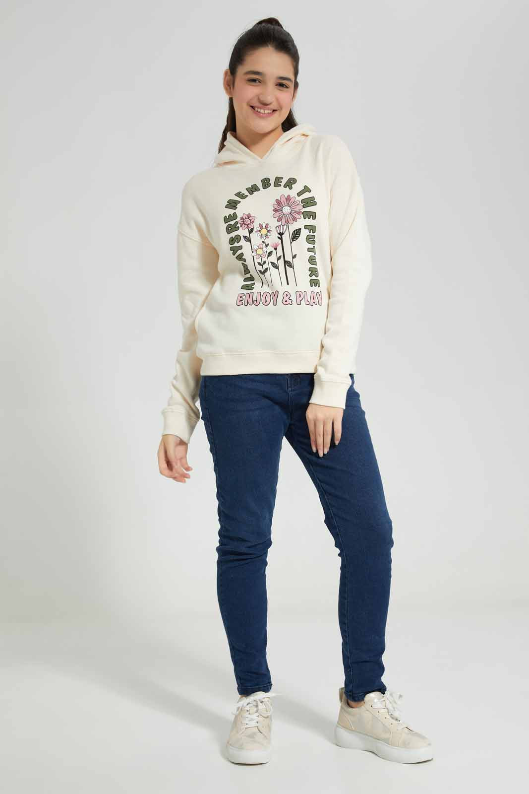 Redtag-Beige-Hoody-With-Print-Category:Sweatshirts,-Colour:Beige,-Deals:New-In,-Filter:Senior-Girls-(8-to-14-Yrs),-GSR-Sweatshirts,-New-In-GSR-APL,-Non-Sale,-Section:Girls-(0-to-14Yrs),-W22B-Senior-Girls-9 to 14 Years