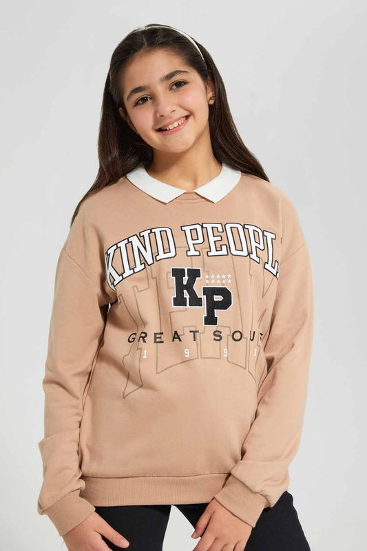 Redtag-Brown-Oversize-Sweatshirt-Category:Sweatshirts,-Colour:Brown,-Deals:New-In,-Filter:Senior-Girls-(8-to-14-Yrs),-GSR-Sweatshirts,-New-In-GSR-APL,-Non-Sale,-Section:Girls-(0-to-14Yrs),-W22B-Senior-Girls-9 to 14 Years