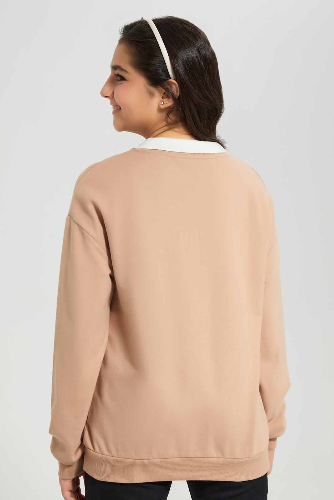 Redtag-Brown-Oversize-Sweatshirt-Category:Sweatshirts,-Colour:Brown,-Deals:New-In,-Filter:Senior-Girls-(8-to-14-Yrs),-GSR-Sweatshirts,-New-In-GSR-APL,-Non-Sale,-Section:Girls-(0-to-14Yrs),-W22B-Senior-Girls-9 to 14 Years