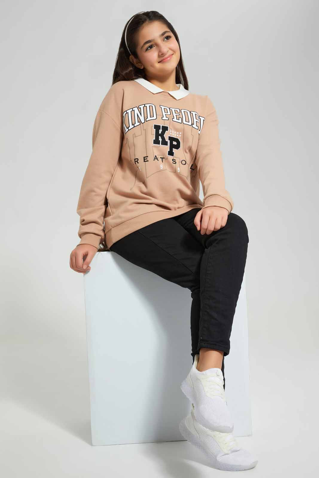 Redtag-Brown-Oversize-Sweatshirt-Category:Sweatshirts,-Colour:Brown,-Deals:New-In,-Filter:Senior-Girls-(8-to-14-Yrs),-GSR-Sweatshirts,-New-In-GSR-APL,-Non-Sale,-Section:Girls-(0-to-14Yrs),-W22B-Senior-Girls-9 to 14 Years
