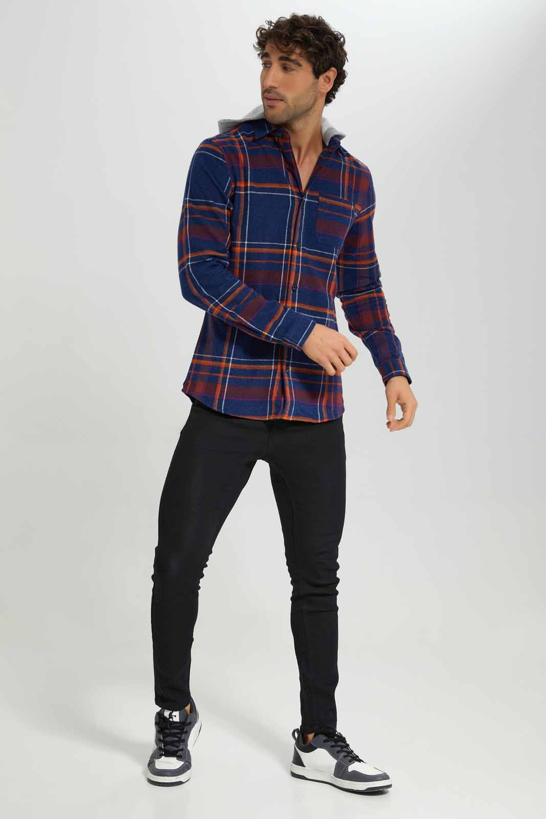 Redtag-Blue-Flannel-Shirt-With-Hoody-Category:Shirts,-Colour:Blue,-Deals:New-In,-Filter:Men's-Clothing,-Men-Shirts,-New-In-Men-APL,-Non-Sale,-Section:Men,-W22B-Men's-