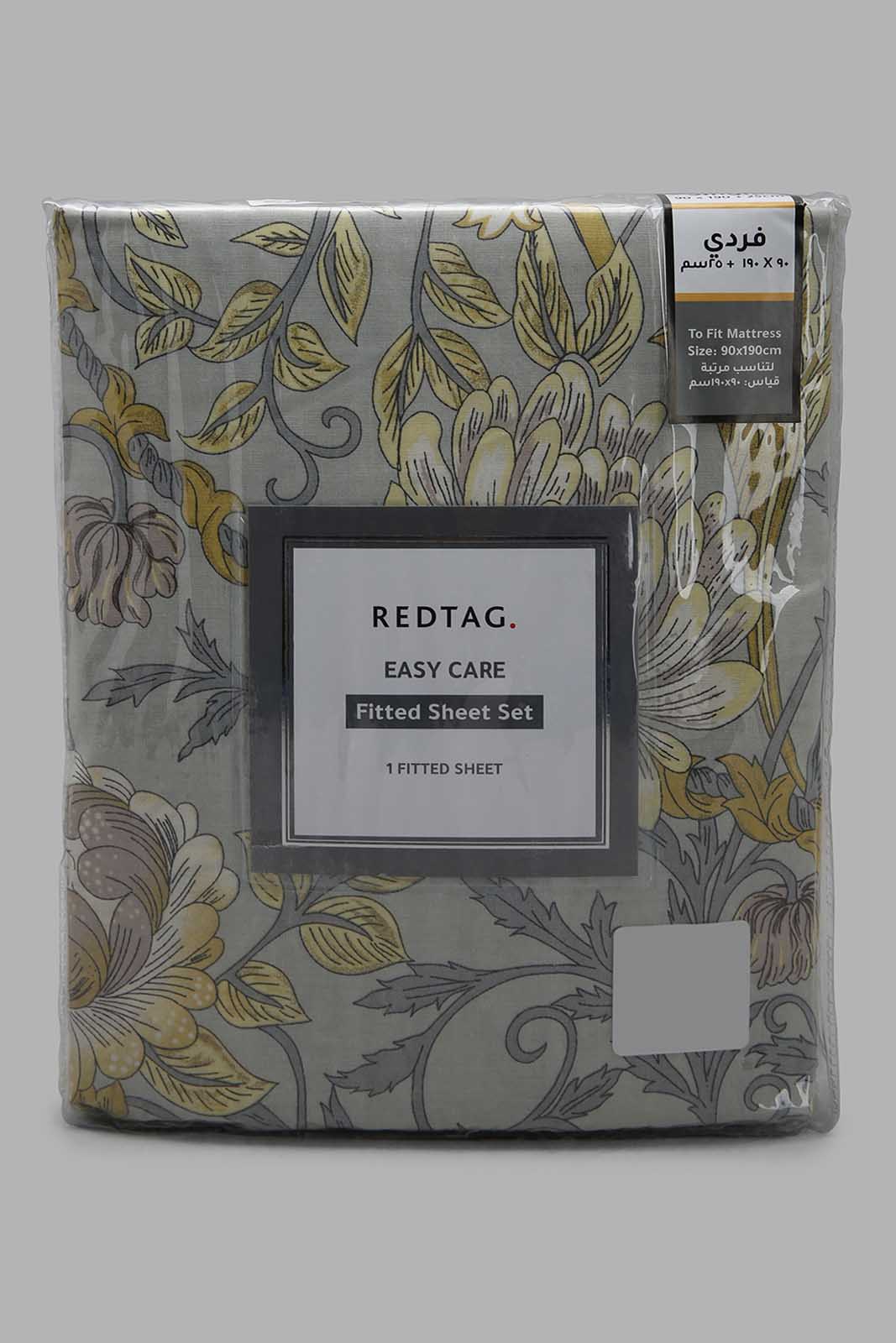 Redtag-Green-Floral-Printed-Fitted-Sheet-(Single-Size)-Category:Fitted-Sheets,-Colour:Green,-Deals:New-In,-Filter:Home-Bedroom,-HMW-BED-Fitted-Sheets,-New-In-HMW-BED,-Non-Sale,-Section:Homewares,-W22B-Home-Bedroom-