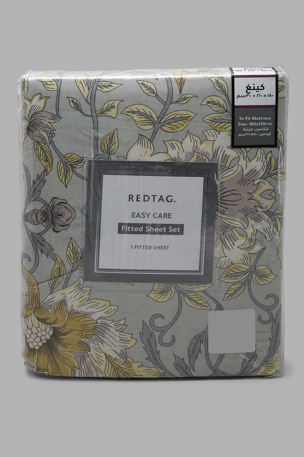 Redtag-Green-Floral-Printed-Fitted-Sheet-(King-Size)-Category:Fitted-Sheets,-Colour:Green,-Deals:New-In,-Filter:Home-Bedroom,-HMW-BED-Fitted-Sheets,-New-In-HMW-BED,-Non-Sale,-Section:Homewares,-W22B-Home-Bedroom-