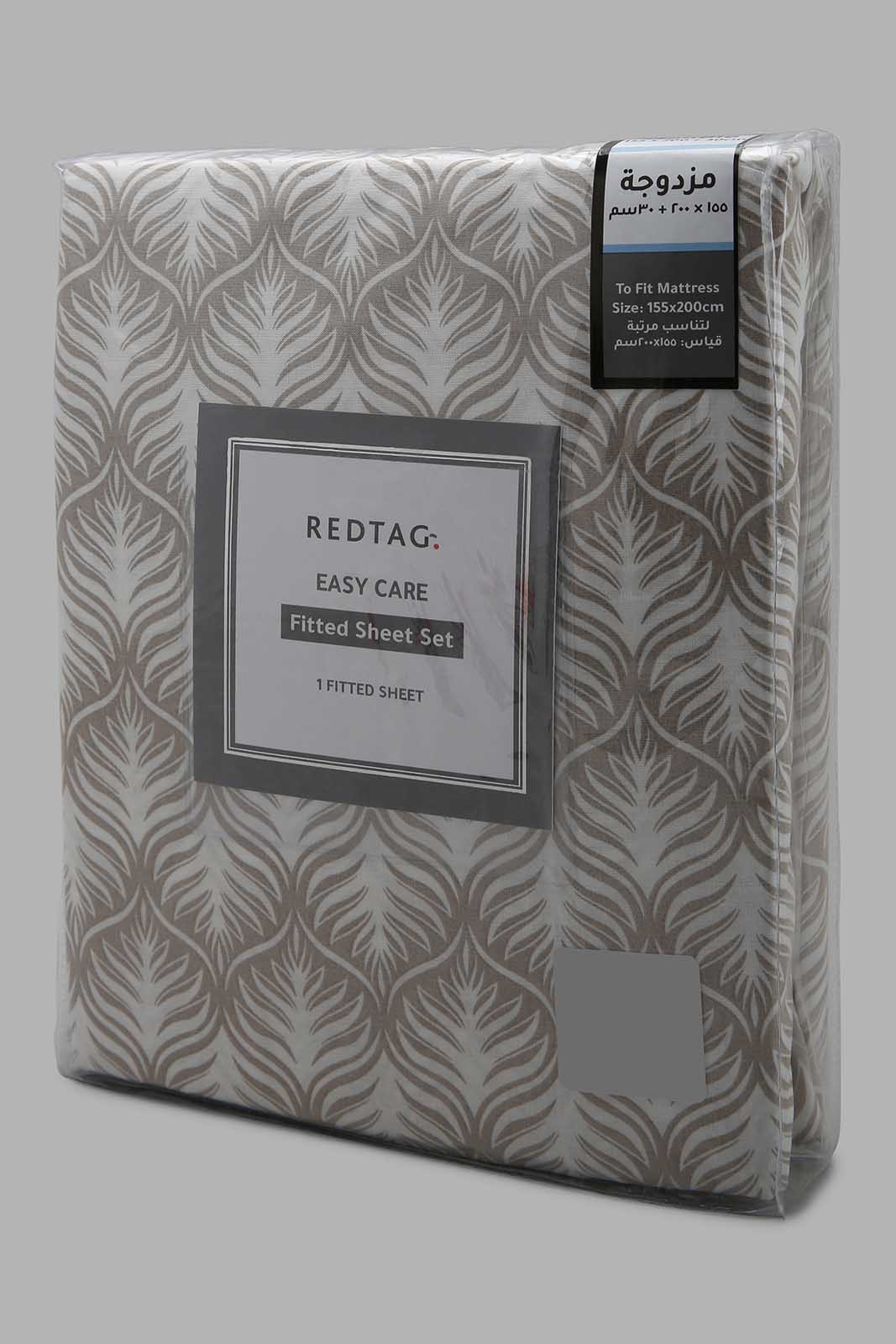Redtag-Beige-Chevron-Printed-Fitted-Sheet-(Double-Size)-Category:Fitted-Sheets,-Colour:Beige,-Deals:New-In,-Filter:Home-Bedroom,-HMW-BED-Fitted-Sheets,-New-In-HMW-BED,-Non-Sale,-Section:Homewares,-W22B-Home-Bedroom-